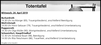 Anzeige von Totentafel vom 24.04.2019 von MGO