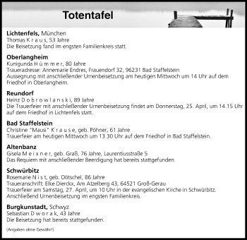 Anzeige von Totentafel vom 24.04.2019 von MGO
