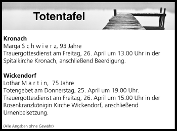 Anzeige von Totentafel vom 25.04.2019 von MGO