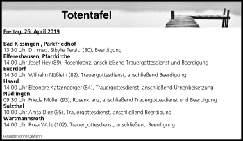 Anzeige von Totentafel vom 26.04.2019 von MGO