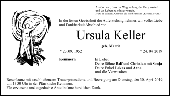 Anzeige von Ursula Keller von MGO