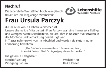 Anzeige von Ursula Parczyk von MGO