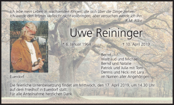 Anzeige von Uwe Reininger von MGO