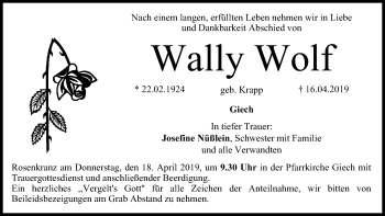 Anzeige von Wally Wolf von MGO