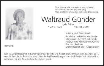 Anzeige von Waltraud Günder von MGO