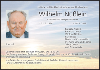 Anzeige von Wilhelm Nüßlein von MGO