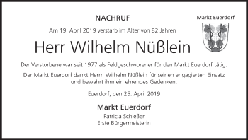 Anzeige von Wilhelm Nüßlein von MGO