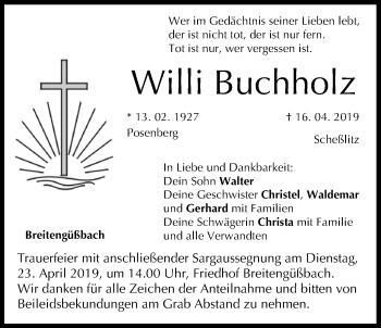 Anzeige von Willi Buchholz von MGO