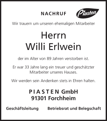 Anzeige von Willi Erlwein von MGO