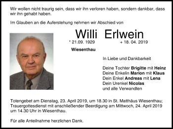 Anzeige von Willi Erlwein von MGO