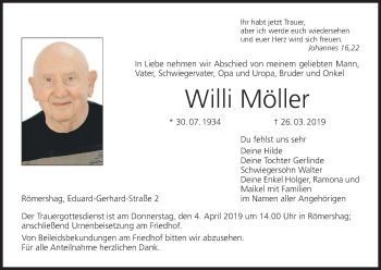 Anzeige von Willi Möller von MGO