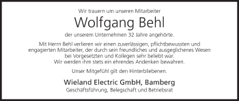 Anzeige von Wolfgang Behl von MGO