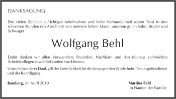 Anzeige von Wolfgang Behl von MGO