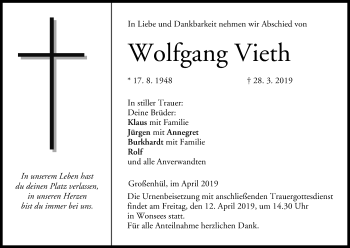 Anzeige von Wolfgang Vieth von MGO