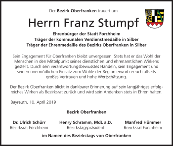 Anzeige von Franz Stumpf von MGO