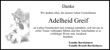Anzeige von Adelheid Greif von MGO