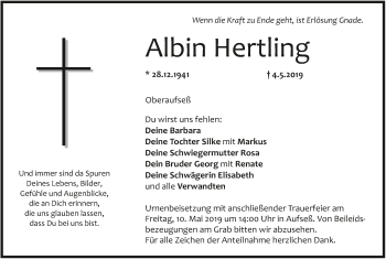 Anzeige von Albin Hertling von MGO