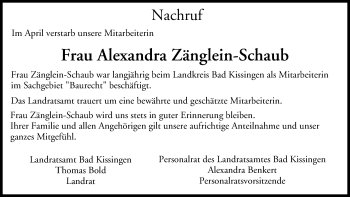 Anzeige von Alexandra Zänglein-Schaub von MGO