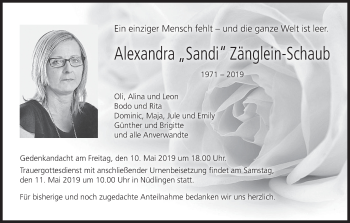 Anzeige von Alexandra Zänglein-Schaub von MGO
