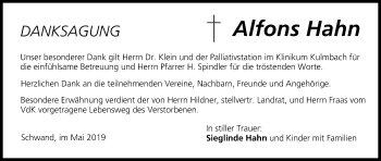 Anzeige von Alfons Hahn von MGO