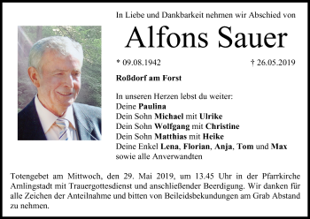 Anzeige von Alfons Sauer von MGO