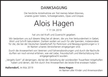 Anzeige von Alois Hagen von MGO