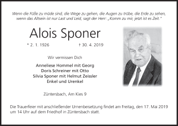 Anzeige von Alois Sponer von MGO