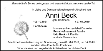 Anzeige von Anni Beck von MGO
