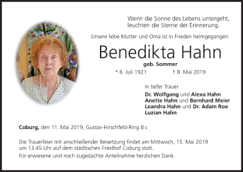 Anzeige von Benedikta Hahn von MGO