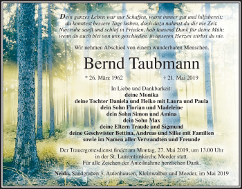 Anzeige von Bernd Taubmann von MGO