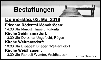 Anzeige von Bestattungen vom 01.05.2019 von MGO