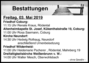 Anzeige von Bestattungen vom 03.05.2019 von MGO