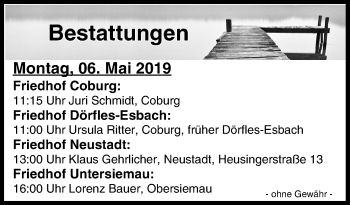 Anzeige von Bestattungen vom 06.05.2019 von MGO