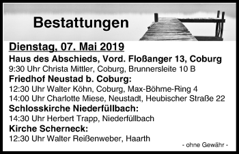 Anzeige von Bestattungen vom 07.05.2019 von MGO