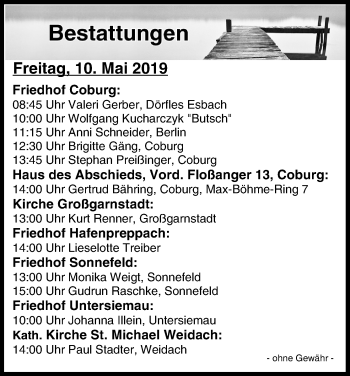 Anzeige von Bestattungen vom 10.05.2019 von MGO
