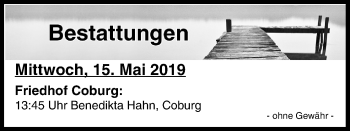 Anzeige von Bestattungen vom 15.05.2019 von MGO