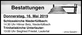 Anzeige von Bestattungen vom 16.05.2019 von MGO