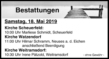 Anzeige von Bestattungen vom 18.05.2019 von MGO