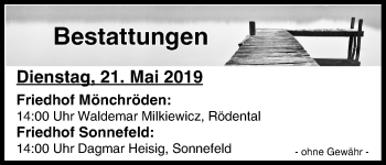 Anzeige von Bestattungen vom 21.05.2019 von MGO