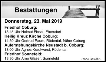 Anzeige von Bestattungen vom 23.05.2019 von MGO