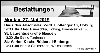Anzeige von Bestattungen vom 27.05.2019 von MGO