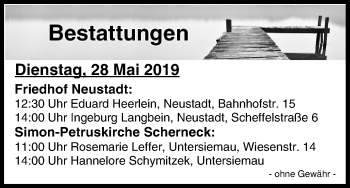 Anzeige von Bestattungen vom 28.05.2019 von MGO