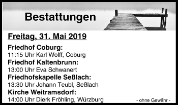 Anzeige von Bestattungen vom 30.05.2019 von MGO