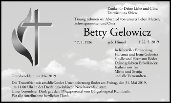 Anzeige von Betty Gelowicz von MGO