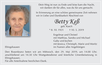 Anzeige von Betty Keß von MGO