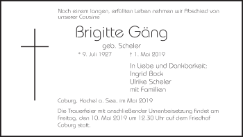 Anzeige von Brigitte Gäng von MGO