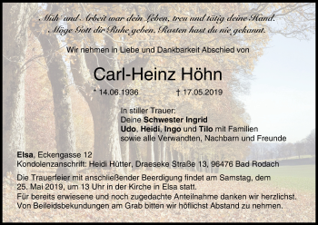 Anzeige von Carl-Heinz Höhn von MGO
