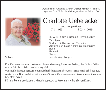 Anzeige von Charlotte Uebelacker von MGO