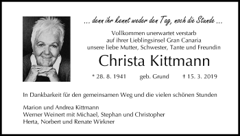 Anzeige von Christa Kittmann von MGO