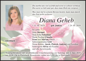 Anzeige von Diana Geheb von MGO